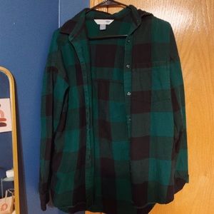 green plaid shirt